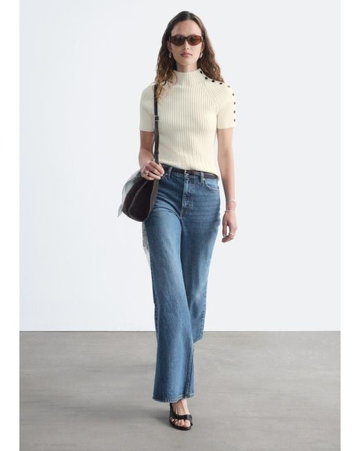 & Other Stories Blue Mock-Neck Ribbed Top