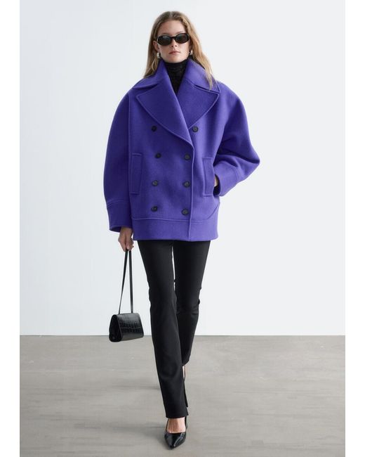 & Other Stories Blue Wide-Collar Peacoat