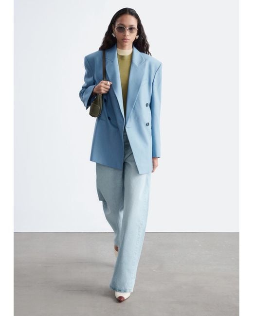 & Other Stories Blue Double-Breasted Wool Blazer