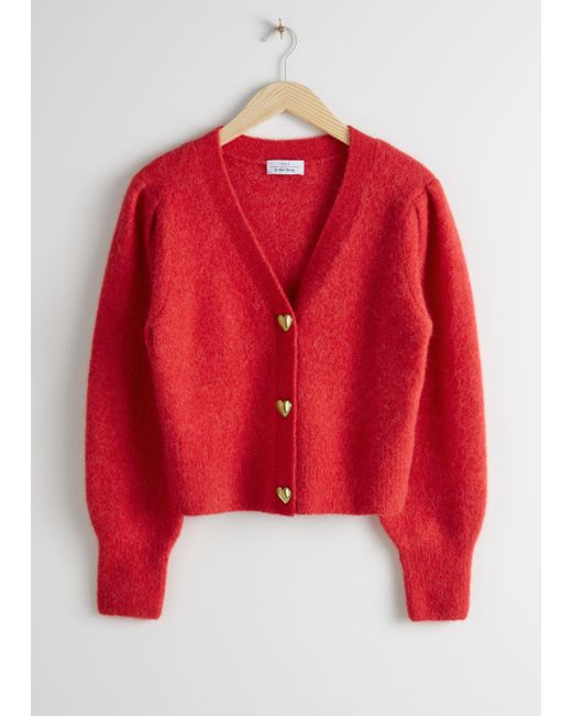 & Other Stories Red Playful Button Knit Cardigan