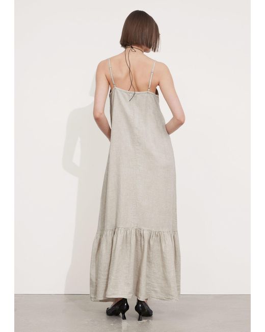 & Other Stories Natural Strappy Linen Midi Dress