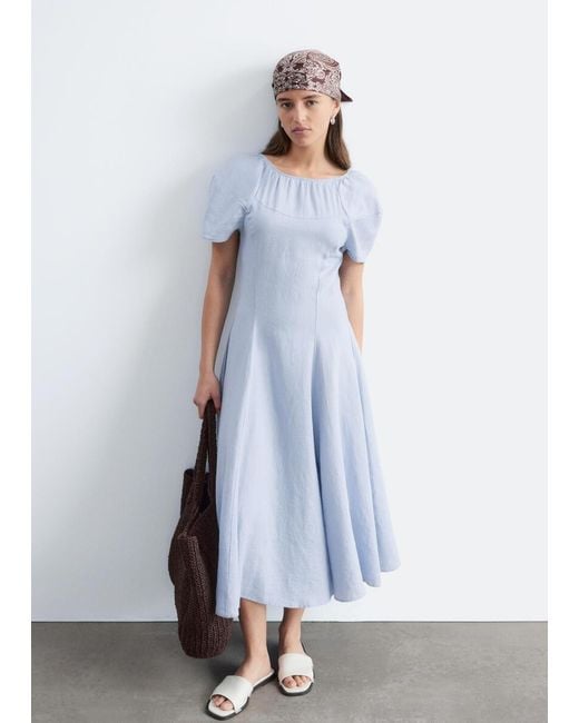 & Other Stories Blue Flared Linen Midi Dress