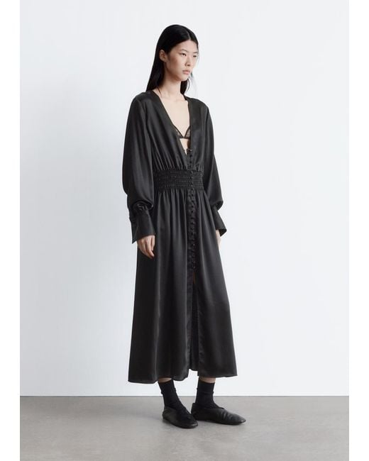& Other Stories White Satin Midi Shirt Dress