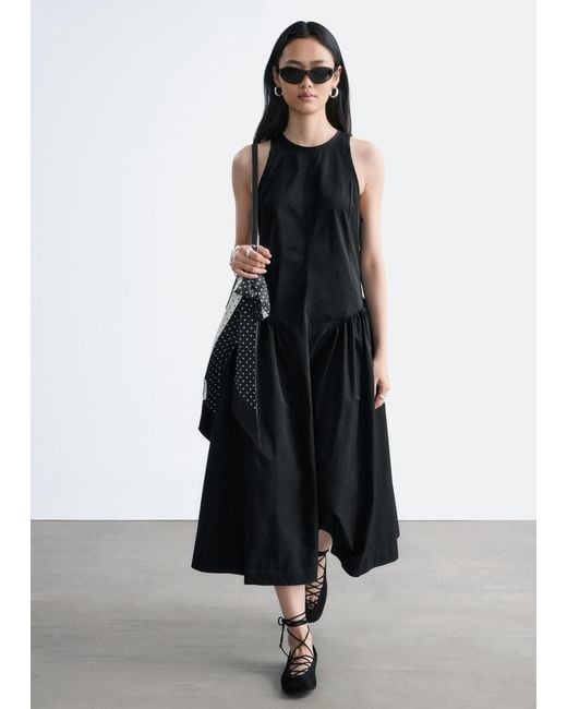 & Other Stories Black Flared Midi Dress