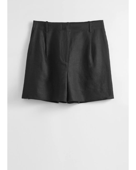 & Other Stories Black Tailored Linen Shorts