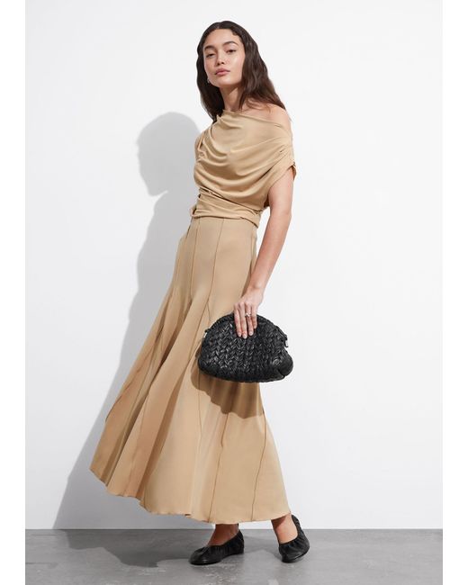 & Other Stories Natural Pleated Midi Skirt