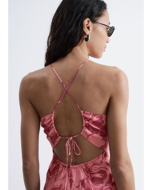 & Other Stories Pink Satin Slip Midi Dress