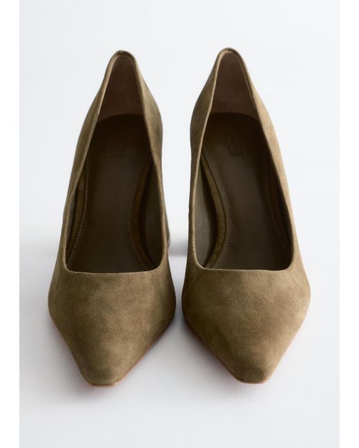 & Other Stories White Suede Block-Heel Pumps