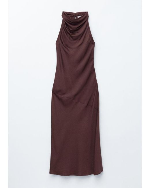 & Other Stories Red Cowl-Neck Satin Midi Dress