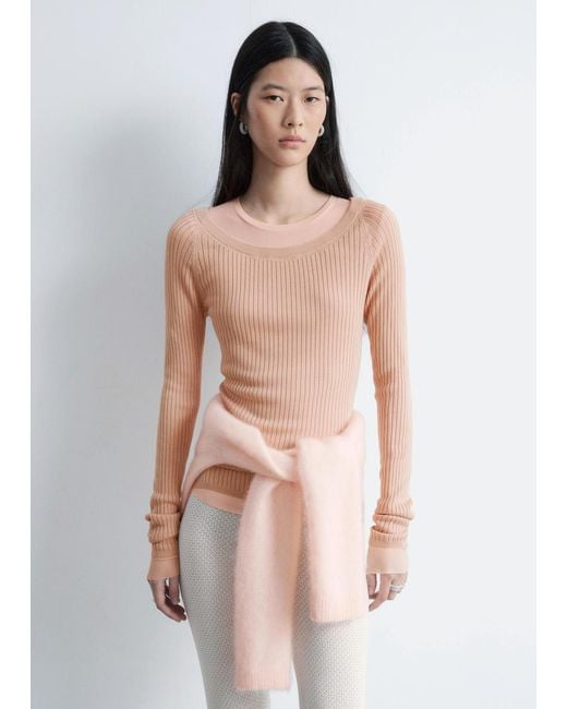 & Other Stories White Boat-Neck Rib-Knit Top
