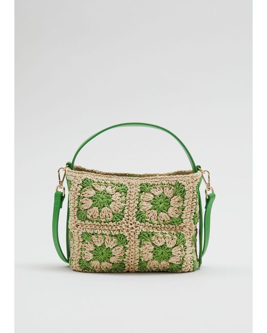 & Other Stories Green Leather-trimmed Crochet Bag