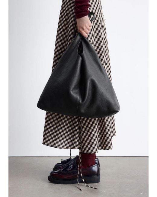 & Other Stories Black Large Leather Tote