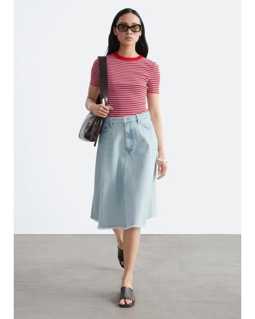 & Other Stories White Raw-Edge Denim Skirt