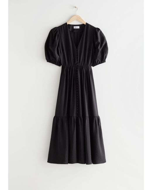 & Other Stories Black Puff Sleeve Maxi Dress