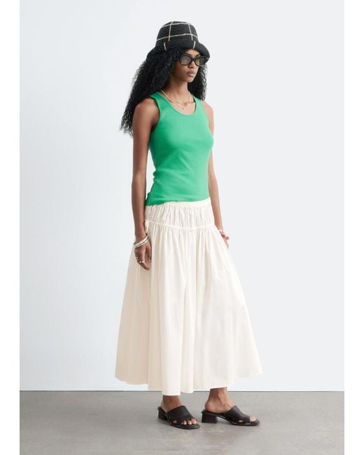 & Other Stories White Cotton Drawstring Midi Skirt