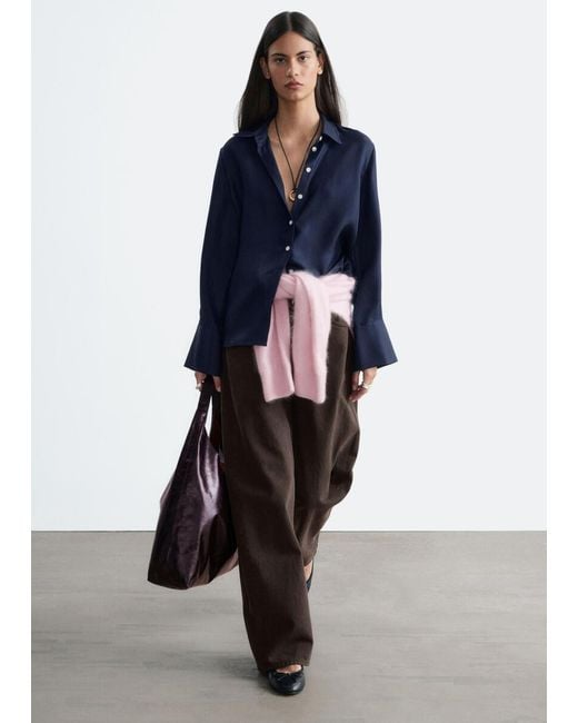 & Other Stories Blue Relaxed Silk Shirt