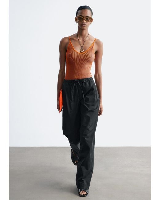 & Other Stories White Cotton Twill Drawstring Trousers
