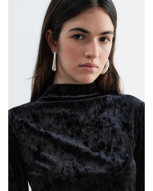 & Other Stories Black Velvet Mock Neck Top