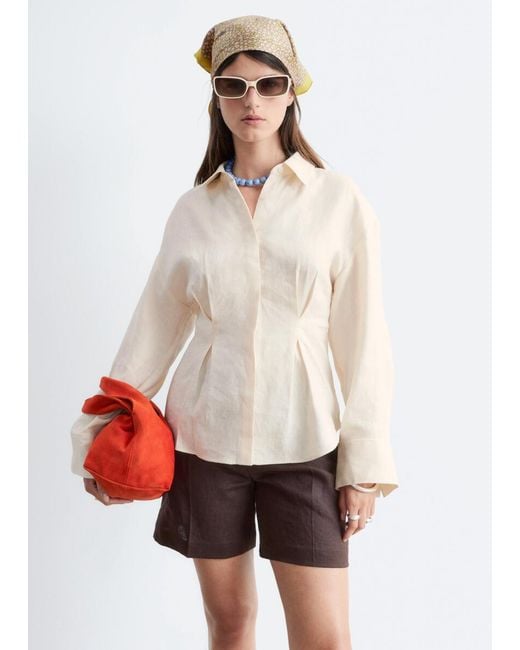 & Other Stories White Pleated-Waist Linen Shirt