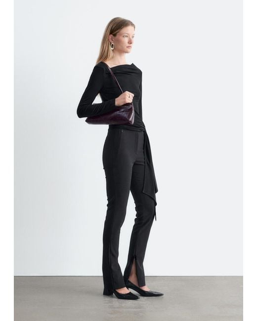 & Other Stories Black Tie Waist Jersey Top
