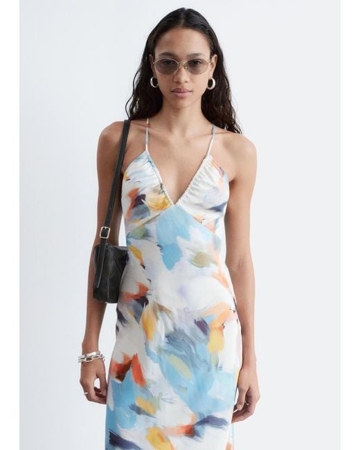 & Other Stories White Satin Slip Midi Dress