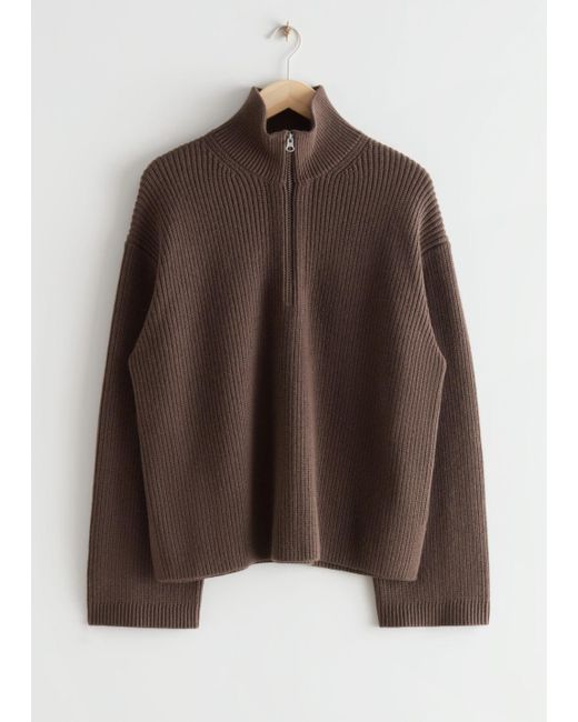 & Other Stories Brown Half-zip Sweater