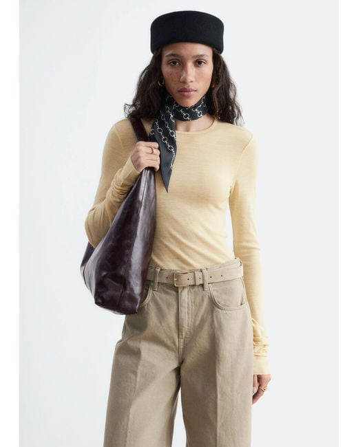 & Other Stories Natural Plain-Knit Wool Top