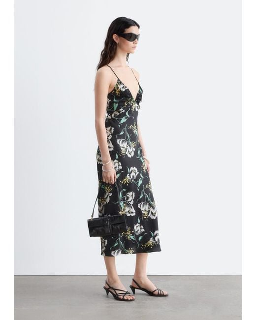 & Other Stories White Satin Slip Midi Dress