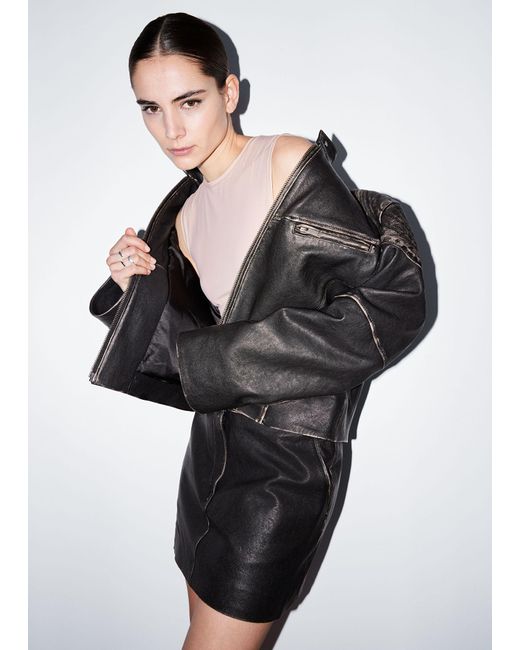 & Other Stories Black Topstitched Leather Jacket