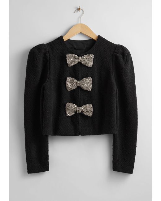 & Other Stories Black Sparkling-bow Tweed Jacket