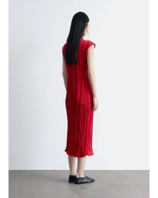 & Other Stories Red Crêpe Midi Dress
