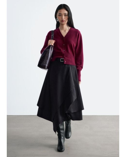 & Other Stories Red Wool Corset Rib Cardigan