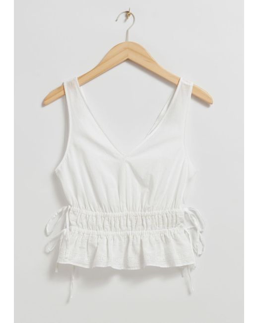 & Other Stories White Broderie Anglaise Drawstring Detail Top