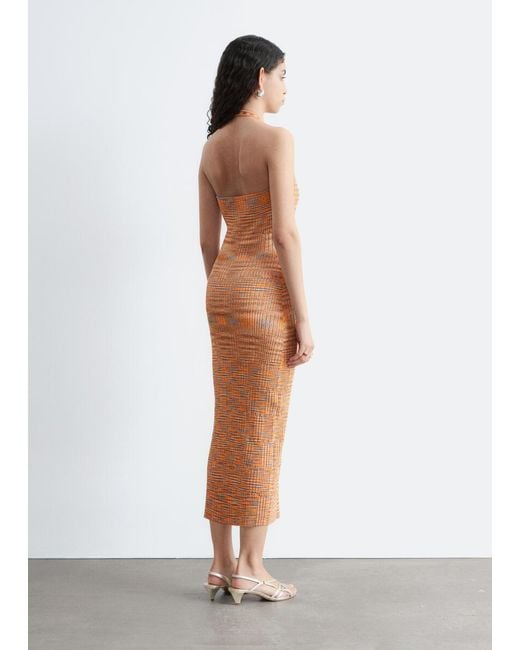 & Other Stories White Spacedye Halterneck Midi Dress