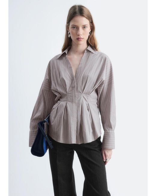 & Other Stories Gray Fitted-Waist Cotton Shirt