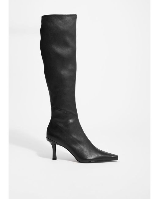 & Other Stories Black Stretch-Leather Knee Boots