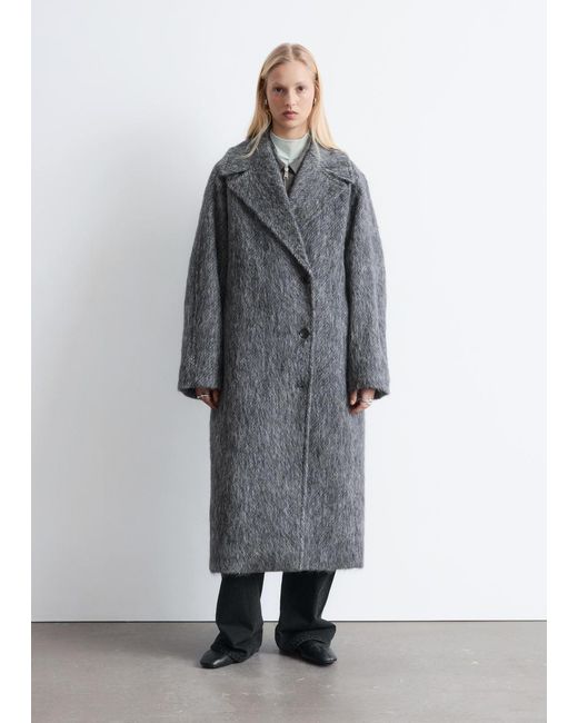 & Other Stories Gray Brushed Wool-Blend Coat