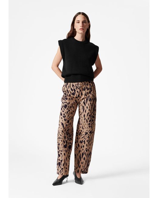 & Other Stories Natural Leopard-print Barrel-leg Trousers