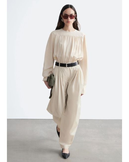 & Other Stories White Barrel-Leg Pleated Trousers