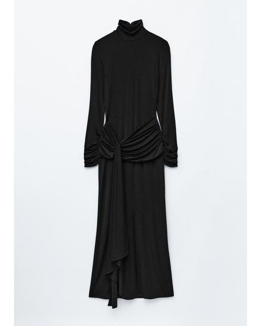 & Other Stories Black Tie-Detail Turtleneck Midi Dress