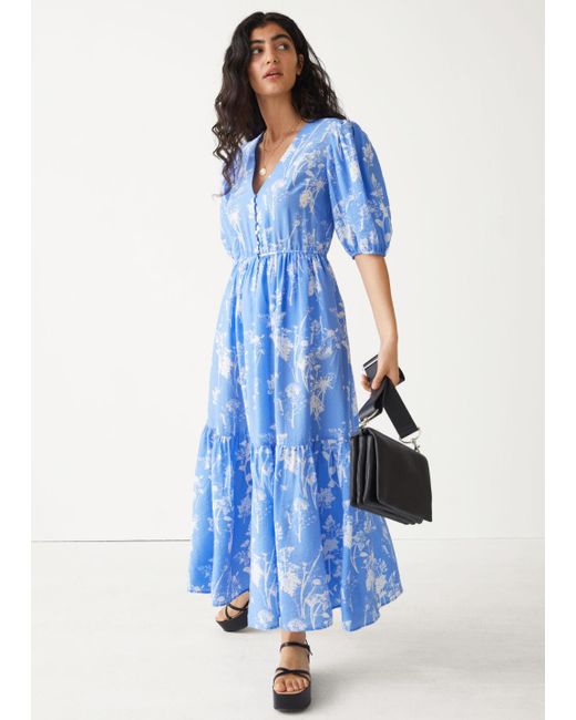 & Other Stories Puff Sleeve Maxi Dress in Blue | Lyst