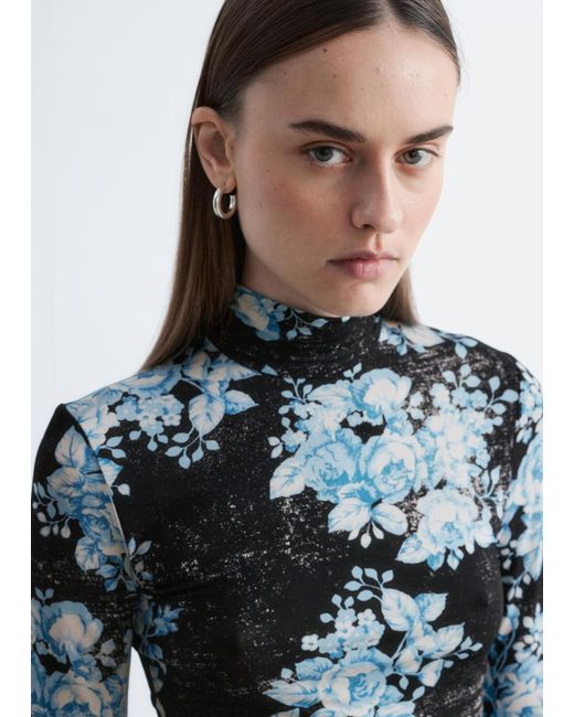 & Other Stories Black Floral-Patterned Turtleneck Top