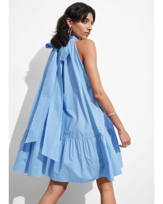 & Other Stories Blue Bow-detailed Mini Dress