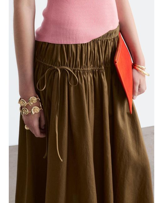 & Other Stories Pink Cotton Drawstring Midi Skirt