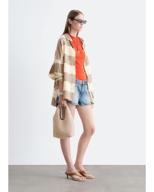 & Other Stories Red Low-Waist Denim Mini Shorts