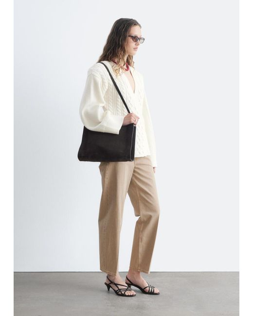 & Other Stories Natural Wool-Cotton Cable Knit Cardigan