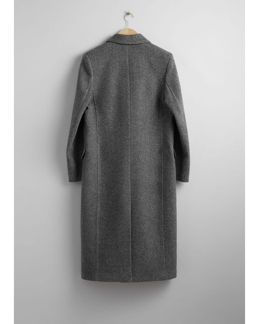 & Other Stories Gray Double-breasted Herringbone Coat