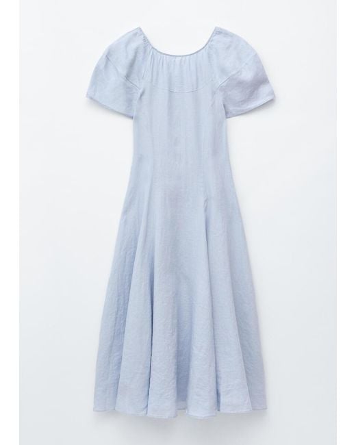 & Other Stories Blue Flared Linen Midi Dress