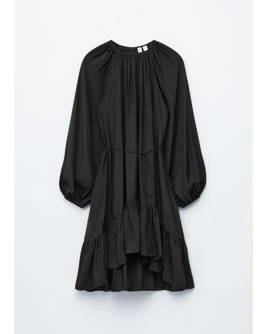 & Other Stories Black Flounced Balloon-Sleeve Mini Dress