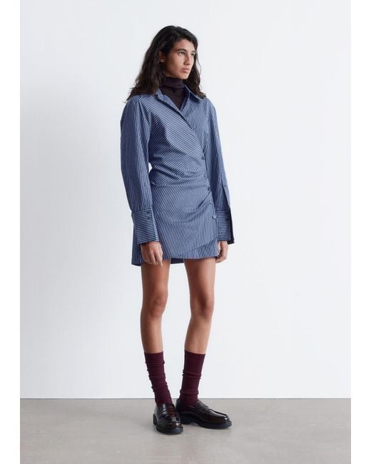 & Other Stories Blue Wrap Shirt Mini Dress